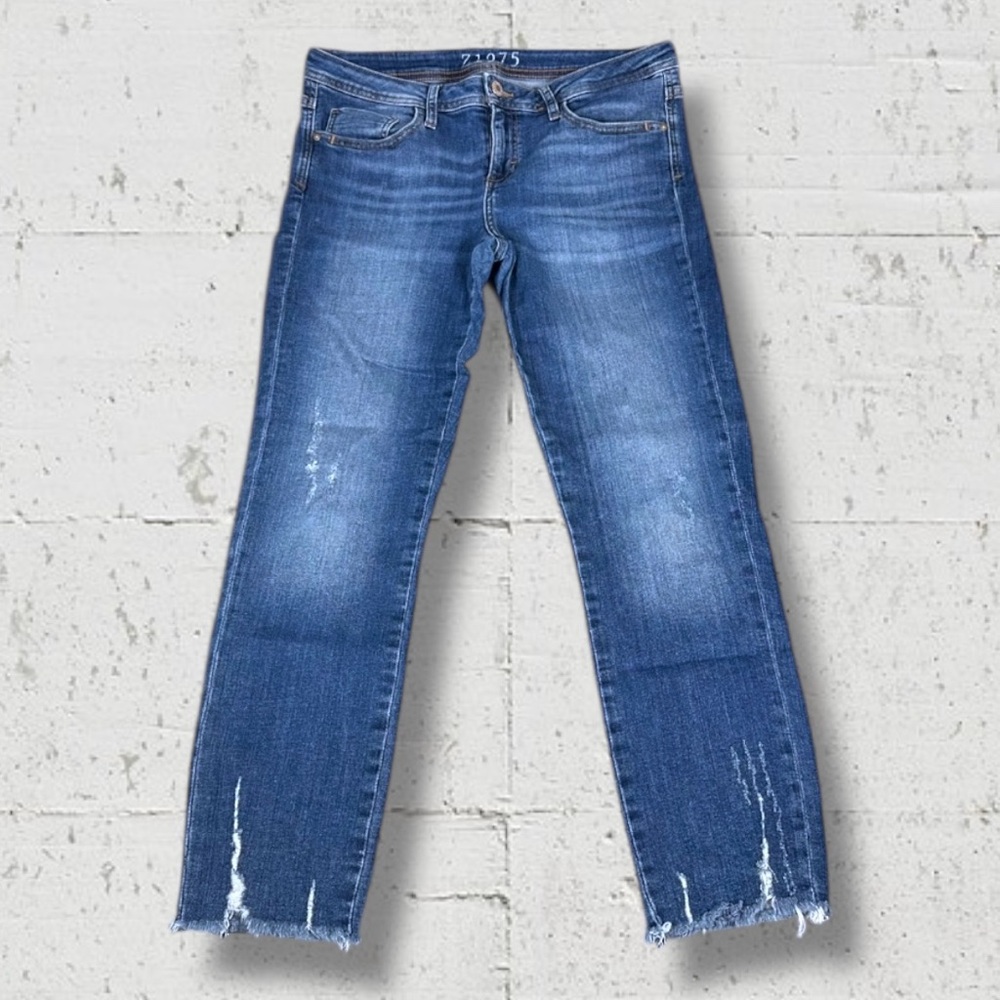 Zara Basic Z1975 Distressed Cut-off Denim Skinny Jeans